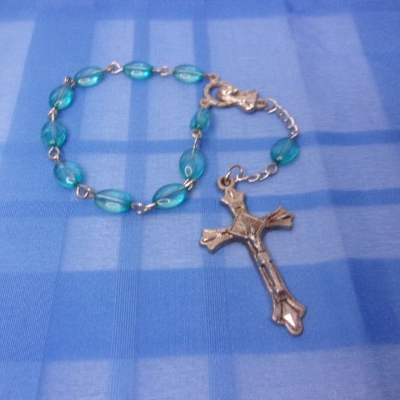 Blue Bead Silver Tone Chaplet Prayer Beads - Picture 2 of 6